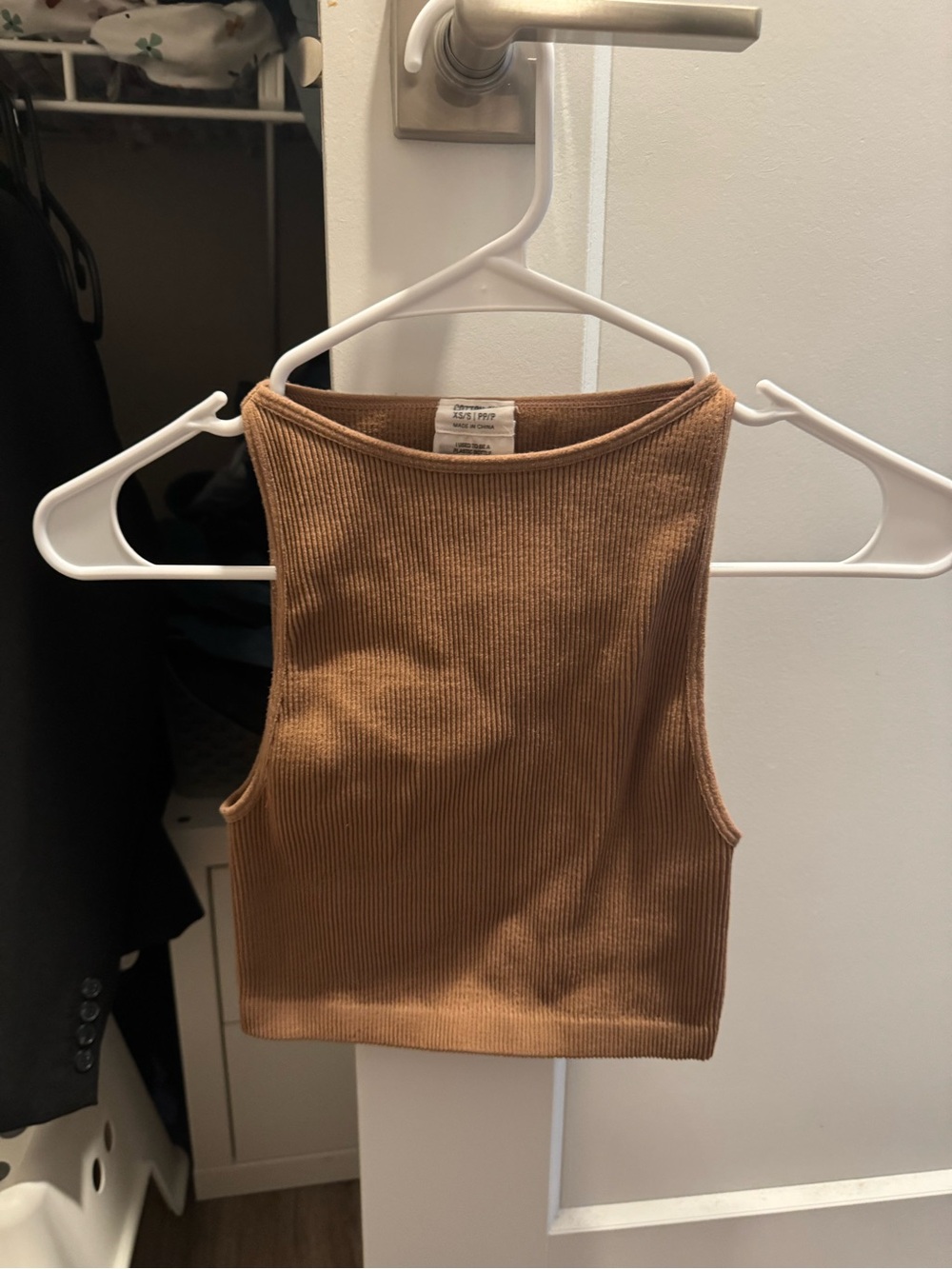 Cotton On Ribbed High Neck Crop Tank - Tan Brown
